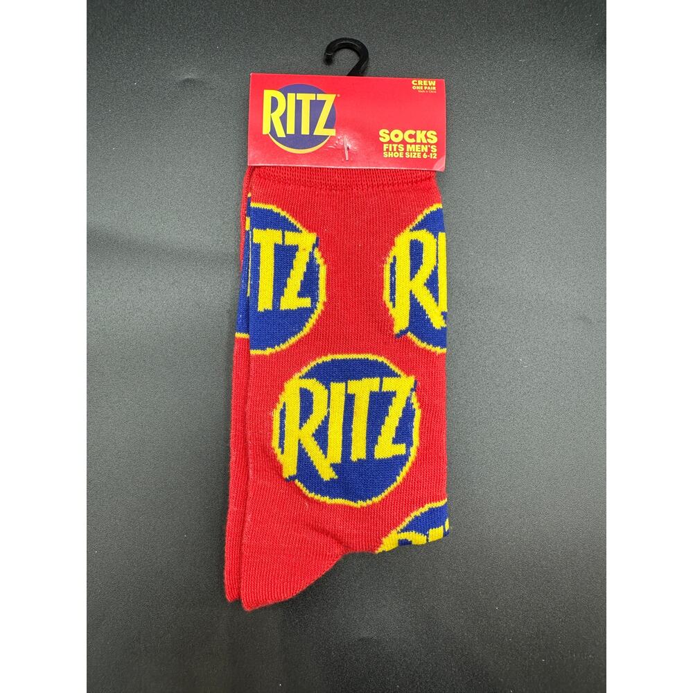 Ritz Crackers Socks Mens 6-12 Crew Novelty Food Socks Red Blue New